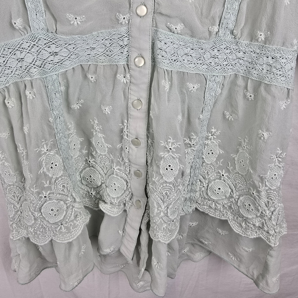 SunDance Women's Silk Lace Eyelit Mint Green Blouse Cottagecore Sz XS - Picture 5 of 9